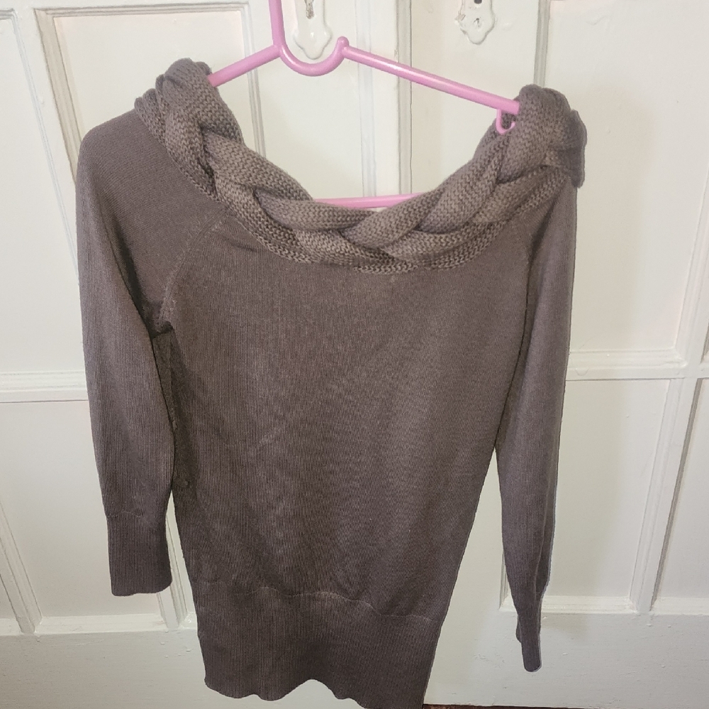 VENUS Gray Cowl Neck Sweater with Ruffled Detail